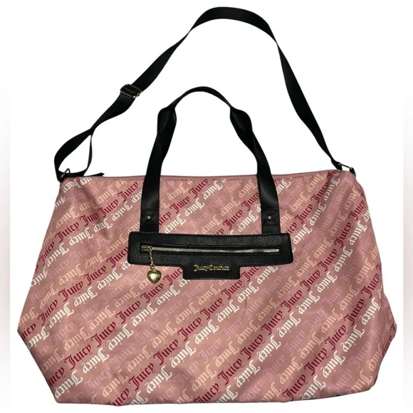 Juicy Couture Pink Monogram Travel Weekender Duffel with Black Straps - Picture 1 of 5
